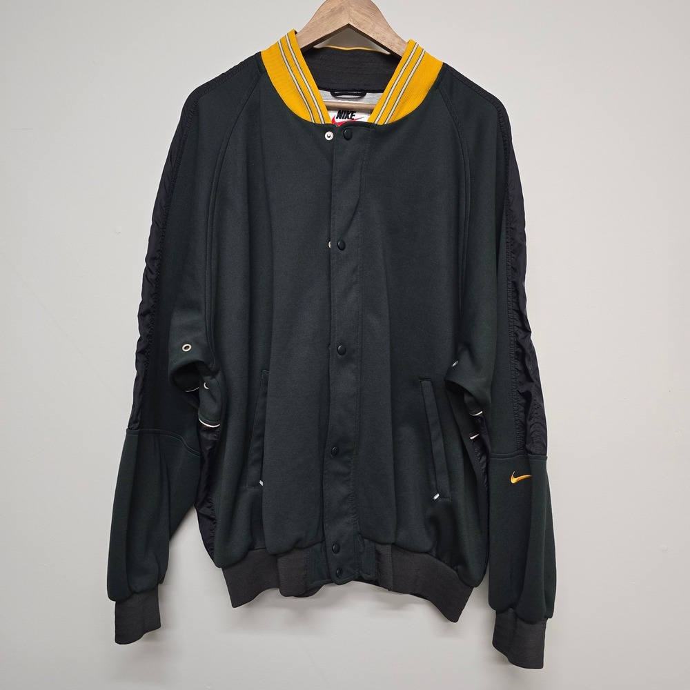 Vintage Nike Bomber Jacket Mens XL Green Yellow Snap Front Sporty Retro